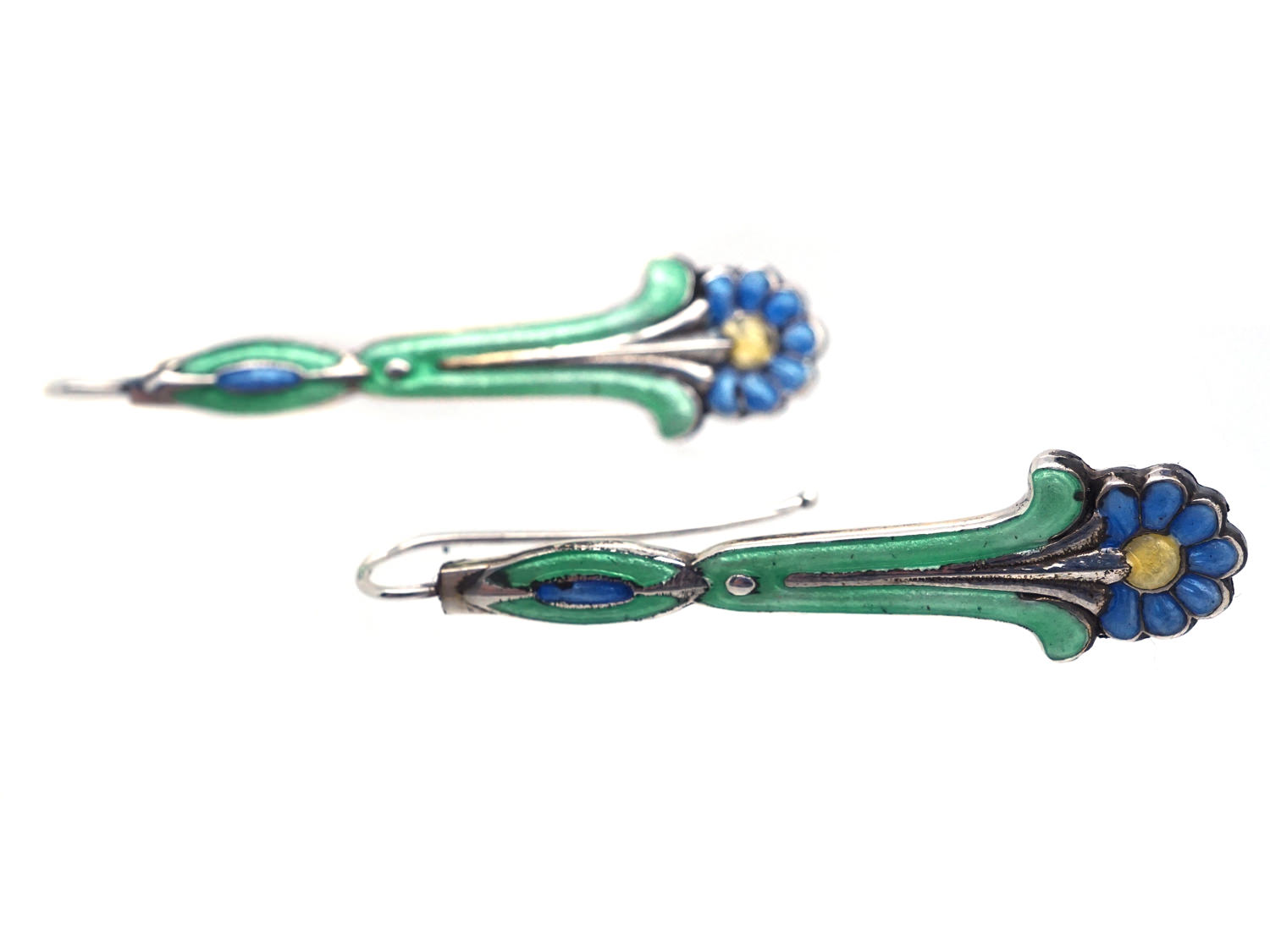 Silver & Enamel Drop Earrings (685L) | The Antique Jewellery Company