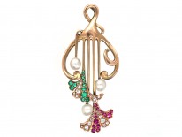 Art Nouveau French 18ct Gold,Ruby, Emerald, Diamond & Natural Pearl Pendant