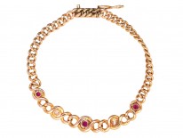 Edwardian 14ct Gold Ruby & Diamond Curb Bracelet
