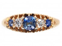 Victorian 18ct Gold Sapphire & Diamond Five Stone Ring