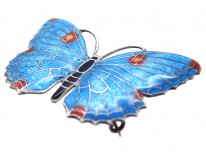 Silver, Red & Blue Enamel Butterfly Brooch