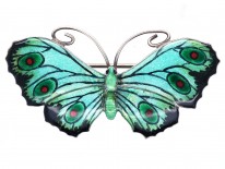 Silver, Green, Black & Red Enamel Butterfly Brooch