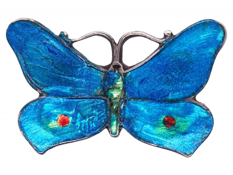 Small Silver & Blue Enamel Butterfly Brooch