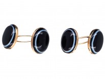 Victorian 15ct Gold ​& Banded Onyx Oval Cufflinks