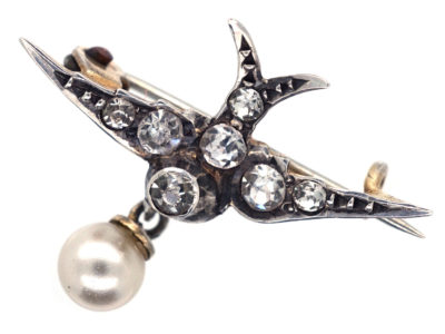 Edwardian Small Silver & Paste Swallow Brooch