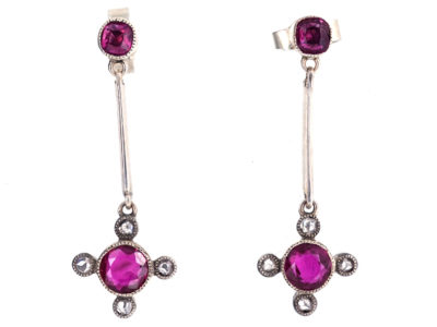 Edwardian 18ct White Gold Ruby & Diamond Drop Earrings