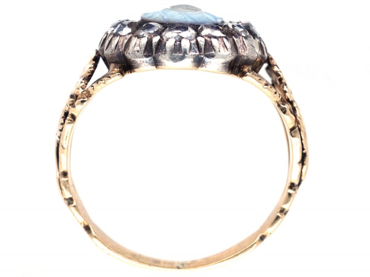 Georgian 18ct Gold Rose Diamond & Hardstone Cameo Ring