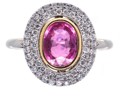 Platinum, Pink Sapphire & Diamond Oval Cluster Ring