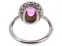 Platinum, Pink Sapphire & Diamond Oval Cluster Ring