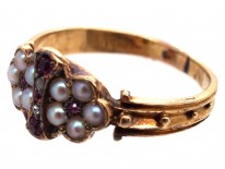 Regency 15ct Gold, Ruby, Rose Diamond & Natural Split Pearl Ring