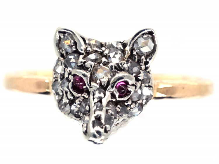 Diamond Fox Head Ring