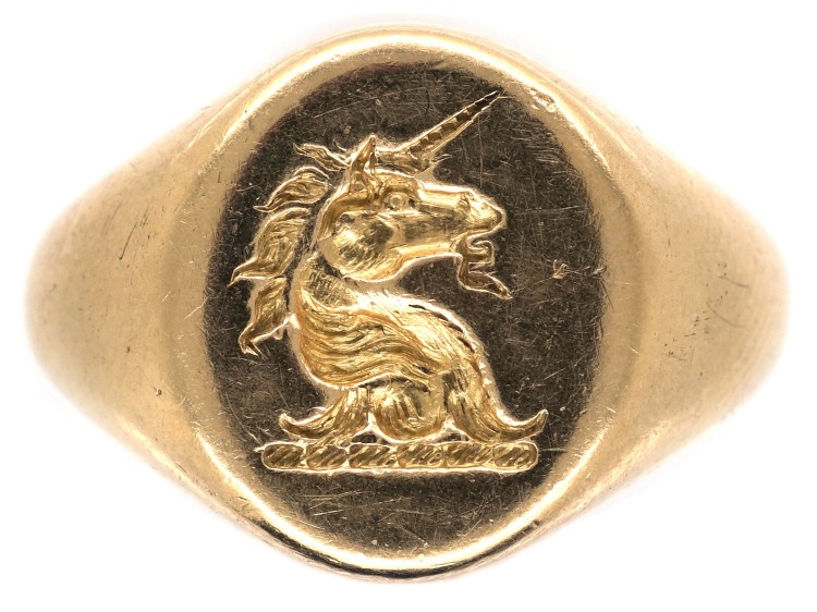 18ct Gold Signet Ring Retailed by Cartier with Unicorn Intaglio