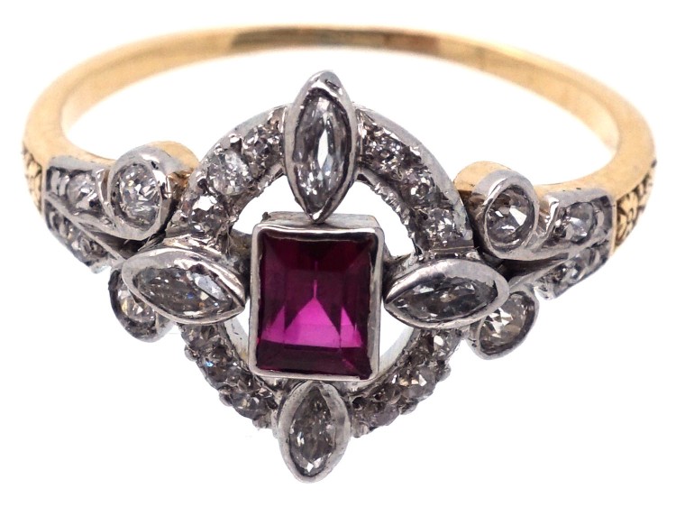 Edwardian Rectangular Ruby & Diamond Ring