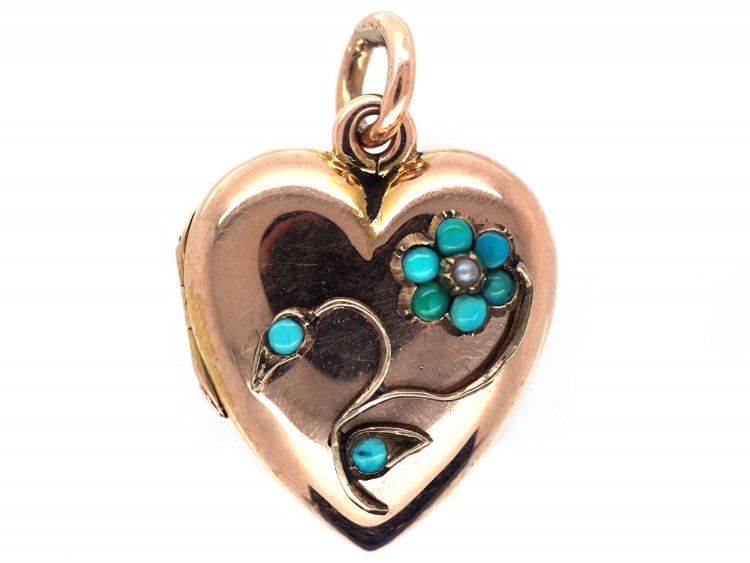 Edwardian 15ct Gold Heart Locket with Forget Me Not Motif
