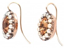 Georgian Precious Topaz & Natural Split Pearl Oval Earrings