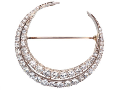Large Victorian Diamond Double Crescent Brooch