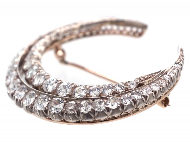 Large Victorian Diamond Double Crescent Brooch