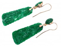Art Deco Carved Jade Drop Earrings