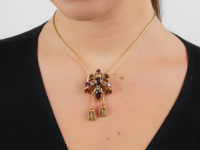 Victorian 18ct Gold, Garnet & Chrysolite Pendant with Two Drops on Snake Chain