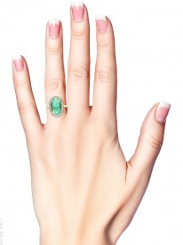 Edwardian 18ct Gold Oval Emerald & Diamond Ring