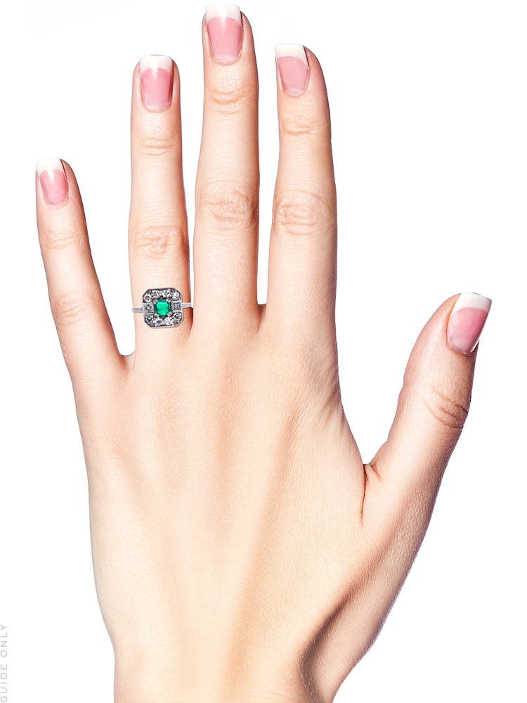 18ct White Gold, Emerald & Diamond Square Ring