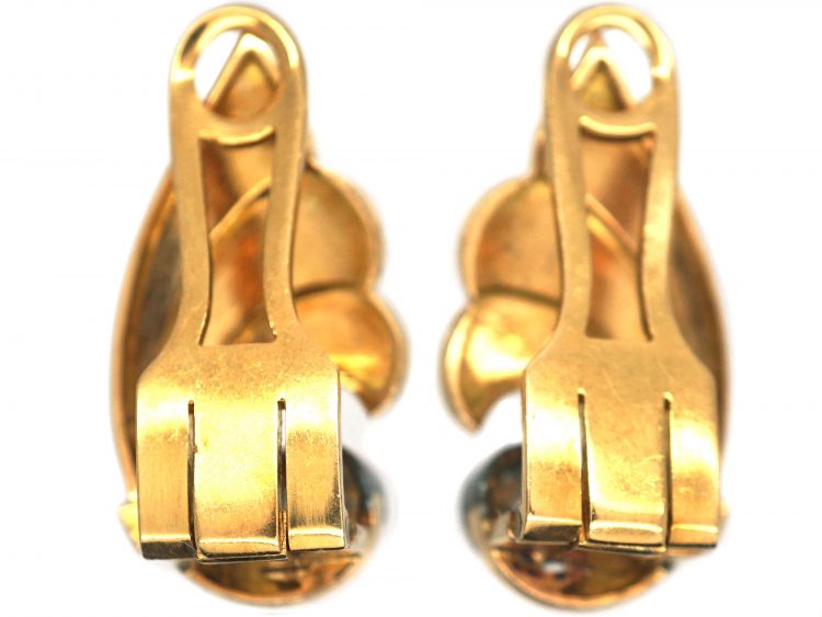 Art Deco 18ct Gold ​& Diamond Clip On Wing Shaped Earrings