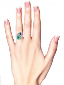 Platinum, Sapphire, Diamond & Emerald 1970s Ring