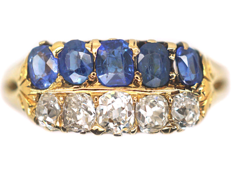 Victorian 18ct Gold Sapphire & Diamond Two Row Ring