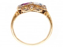Victorian 18ct Gold Diamond & Ruby Double Heart Ring