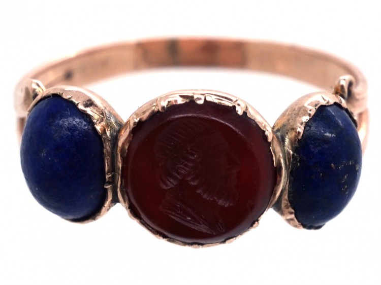 Grand Tour Georgian Carved Intaglio & Lapis Lazuli Ring