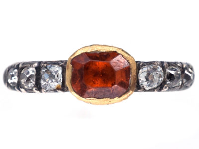 Georgian Hessanite Garnet & Diamond Ring