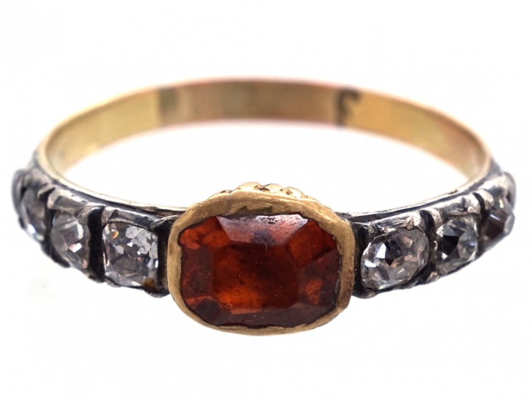 Georgian Hessanite Garnet & Diamond Ring