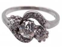Edwardian Platinum & Three Stone Diamond Crossover Ring