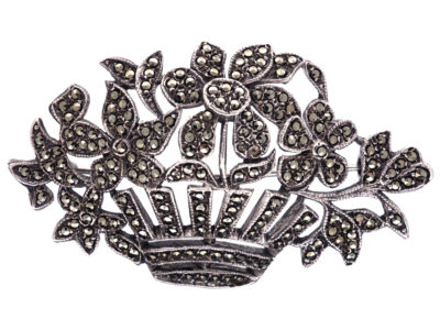 Art Deco Silver ​& Marcasite Flowers in Basket Brooch