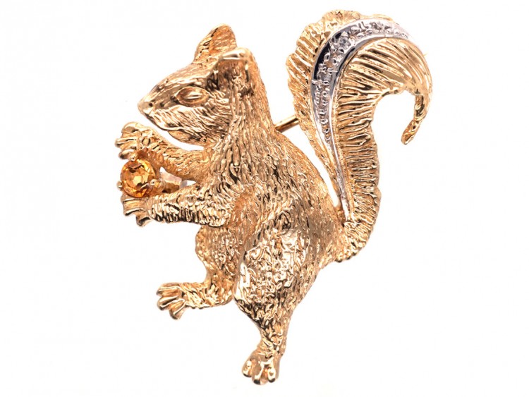 9ct Gold & Diamond Squirrel Brooch