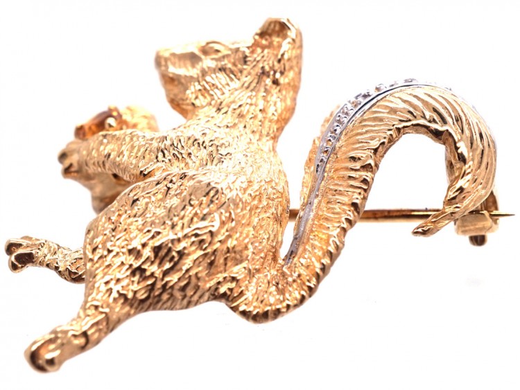 9ct Gold & Diamond Squirrel Brooch