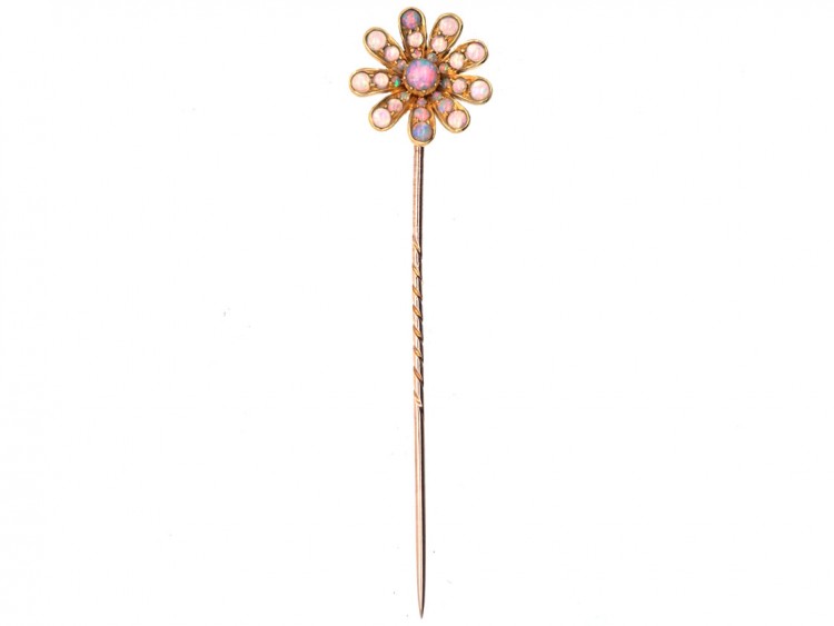 Edwardian 15ct Gold & Opal Flower Stick Pin