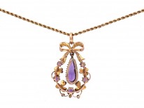9ct Gold Amethyst & Natural Split Pearl Pendant on a 9ct Prince of Wales Twist Chain