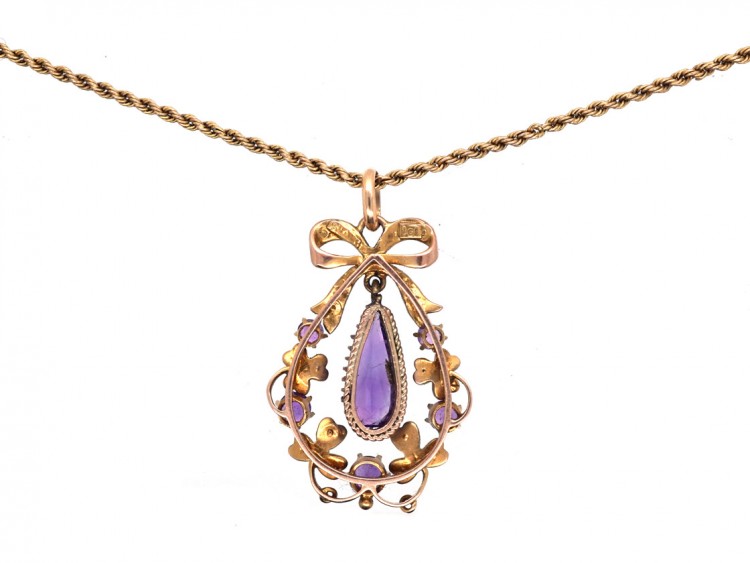 9ct Gold Amethyst & Natural Split Pearl Pendant on a 9ct Prince of Wales Twist Chain