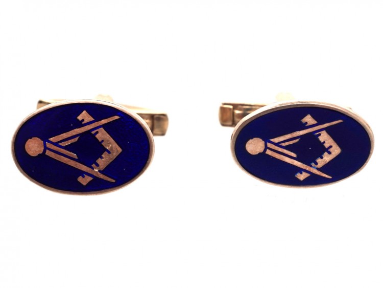9ct Gold Masonic Blue Enamel Cufflinks