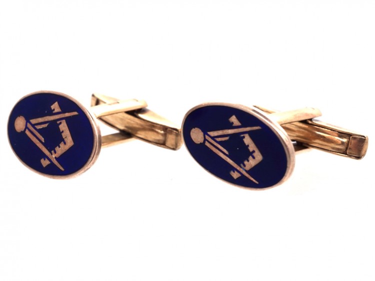 9ct Gold Masonic Blue Enamel Cufflinks