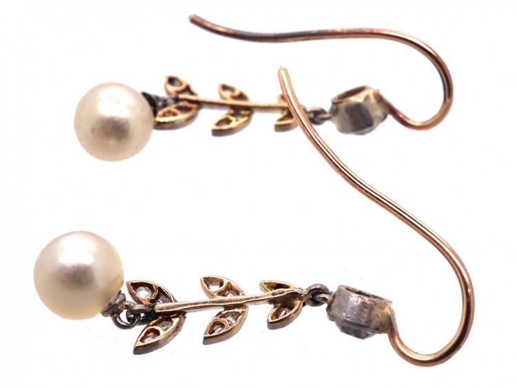 Edwardian Natural Pearl & Diamond Drop Earrings