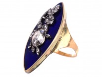 Georgian Large Rose Diamond & Royal Blue Enamel Rose Ring