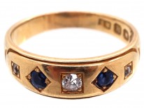 Victorian 18ct Gold, Sapphire & Diamond Gypsy Ring