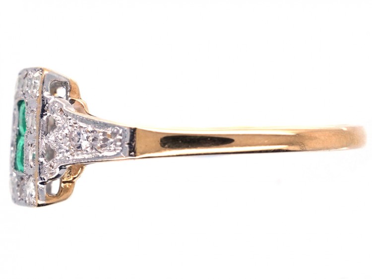Art Deco 18ct Gold ​& Platinum, Emerald ​& Diamond Ring
