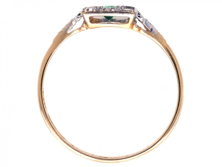 Art Deco 18ct Gold ​& Platinum, Emerald ​& Diamond Ring