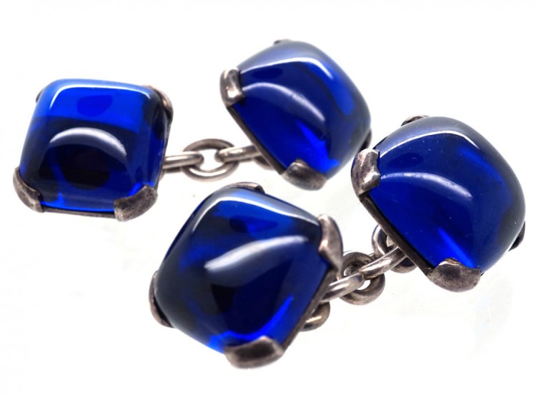 Silver & Blue Synthetic Sapphire Cufflinks