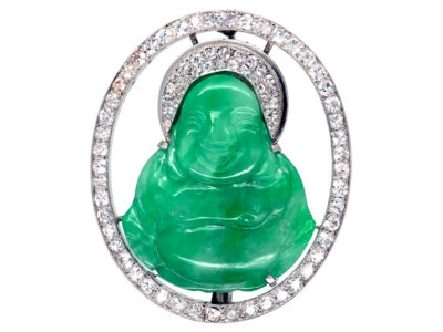 Art Deco Jade & Diamond Buddha Brooch