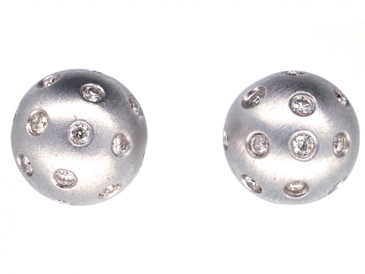 18ct White Gold & Diamond Ball Earrings
