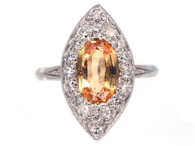 Edwardian Topaz & Diamond Marquise Ring